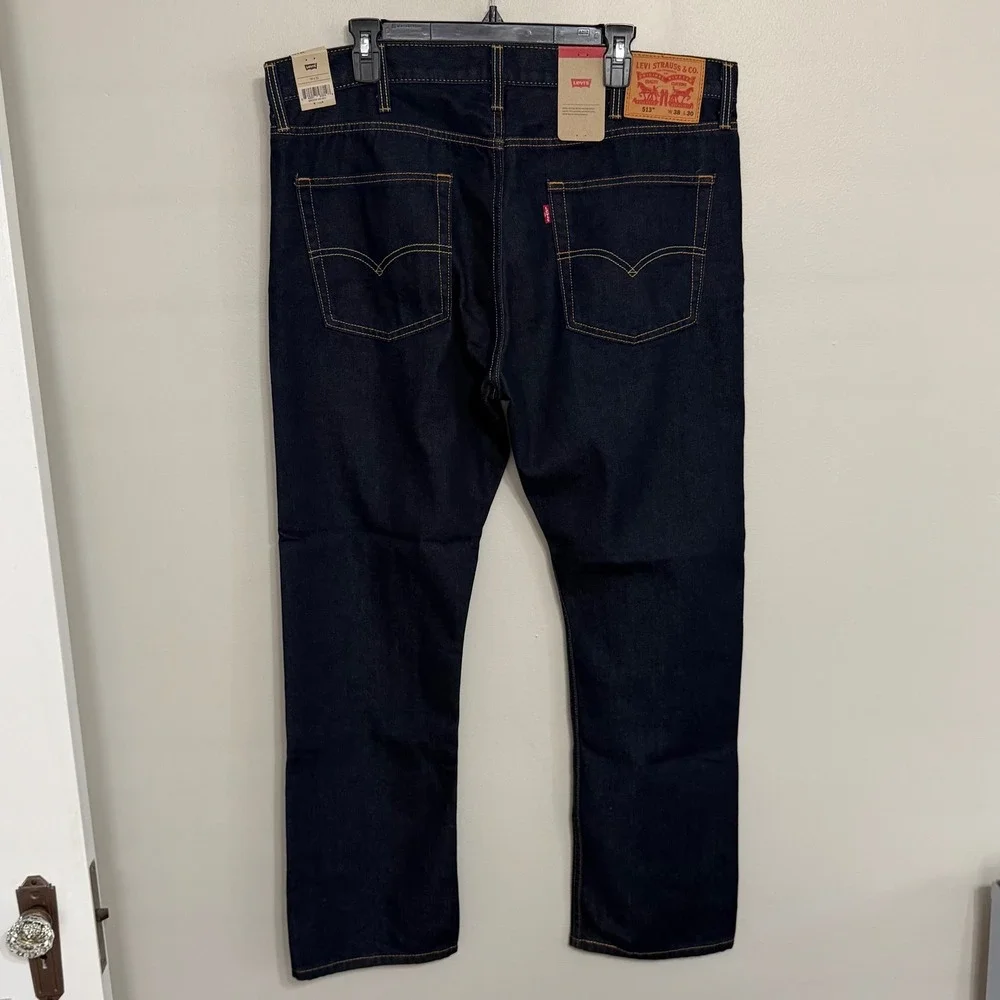 NEW Levi's 513 Mens 38x30 Slim Straight Stretch Dark Wash Denim Blue Jeans *Read